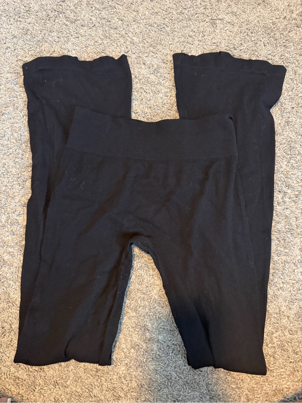 Black Ribbed High Waisted Flared Leggings Small